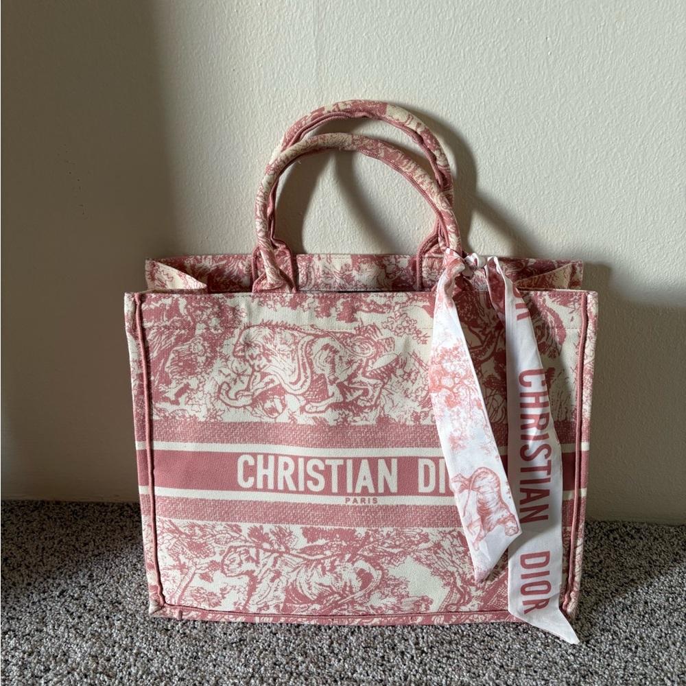 Dior Toile de Jouy Pink and Cream Tote